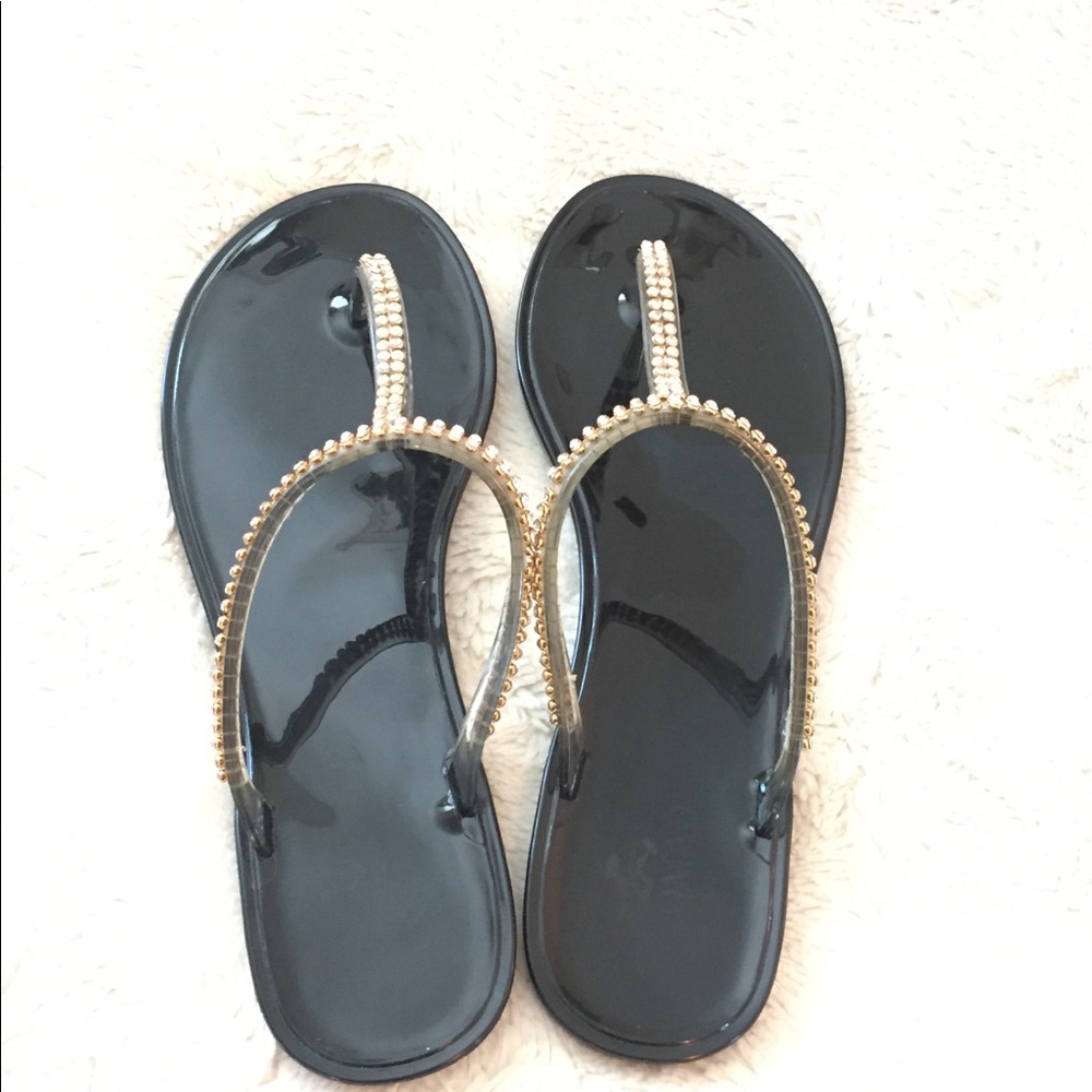 Nomad Black & Gold Rhinestone Flip-Flops. - Picture 10 of 10